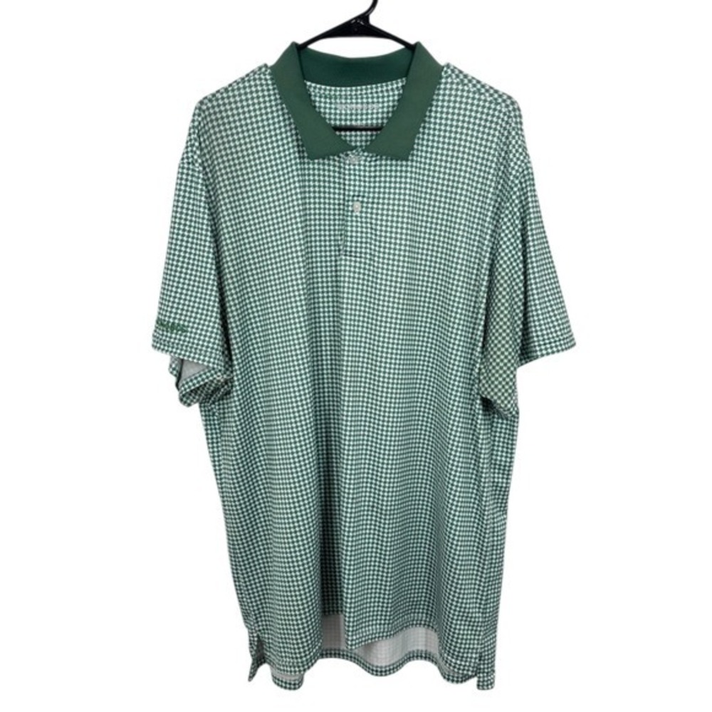 BONOBOS GOLF‎ Men's Green Houndstooth Polo Shirt Size XXL Slim Fit Lightweight